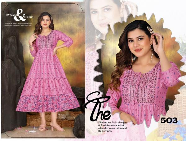 Golden Sunflower Rayon Wear Long Anarkali Kurti Collection